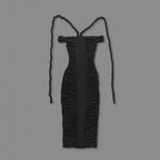 Flowering Girl Women cara black off-shoulder ruched bodycon maxi dress with rope embellished