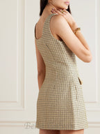 Flowering Girl Women Sequin-embellished checked metallic bouclé-tweed mini dress in gold