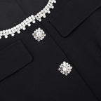 Viola Black Square Neck Rhinestone Pleated Mini Dress