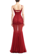 Jamie 3D Floral Halter-Neck Fishbone Mesh Hollow Maxi Dress
