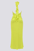 Flowering Girl Women maéva halter neck slit plunge neck maxi dress in green