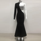 Flowering Girl Women crystal embellished One-Sleeve Cut-Out Maxi Dress in black