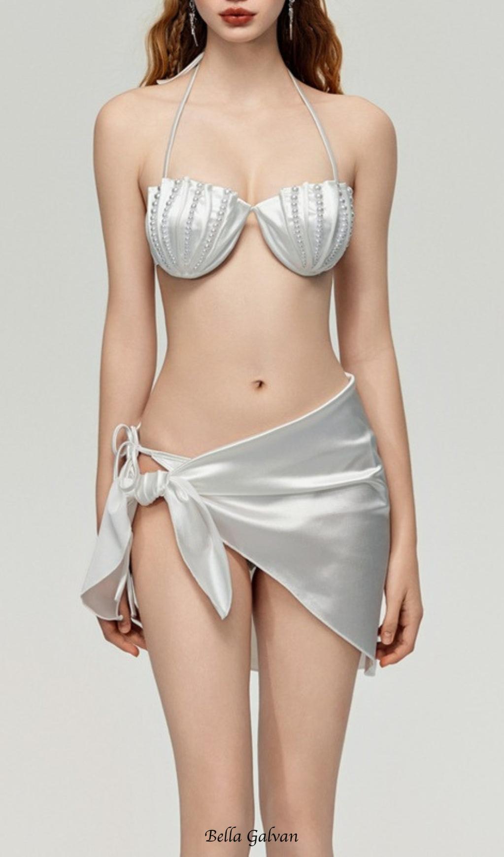Flowering Girl Women Darrah White Pearl Three-Piece Swimsuit