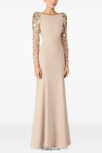 martha Mesh splicing beading diamond maxi dress in apricot