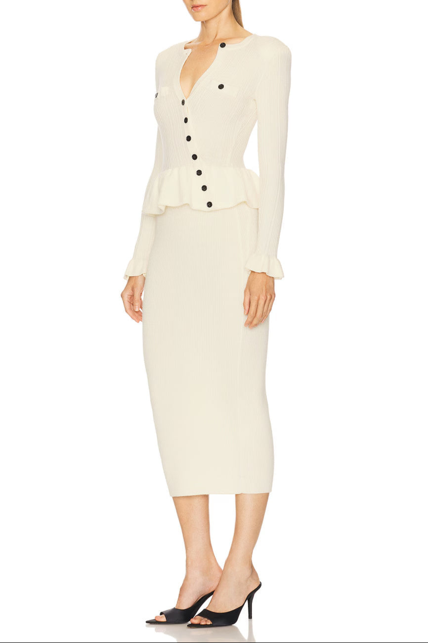 Caroline Asymmetric Knit Midi Dress In Beige