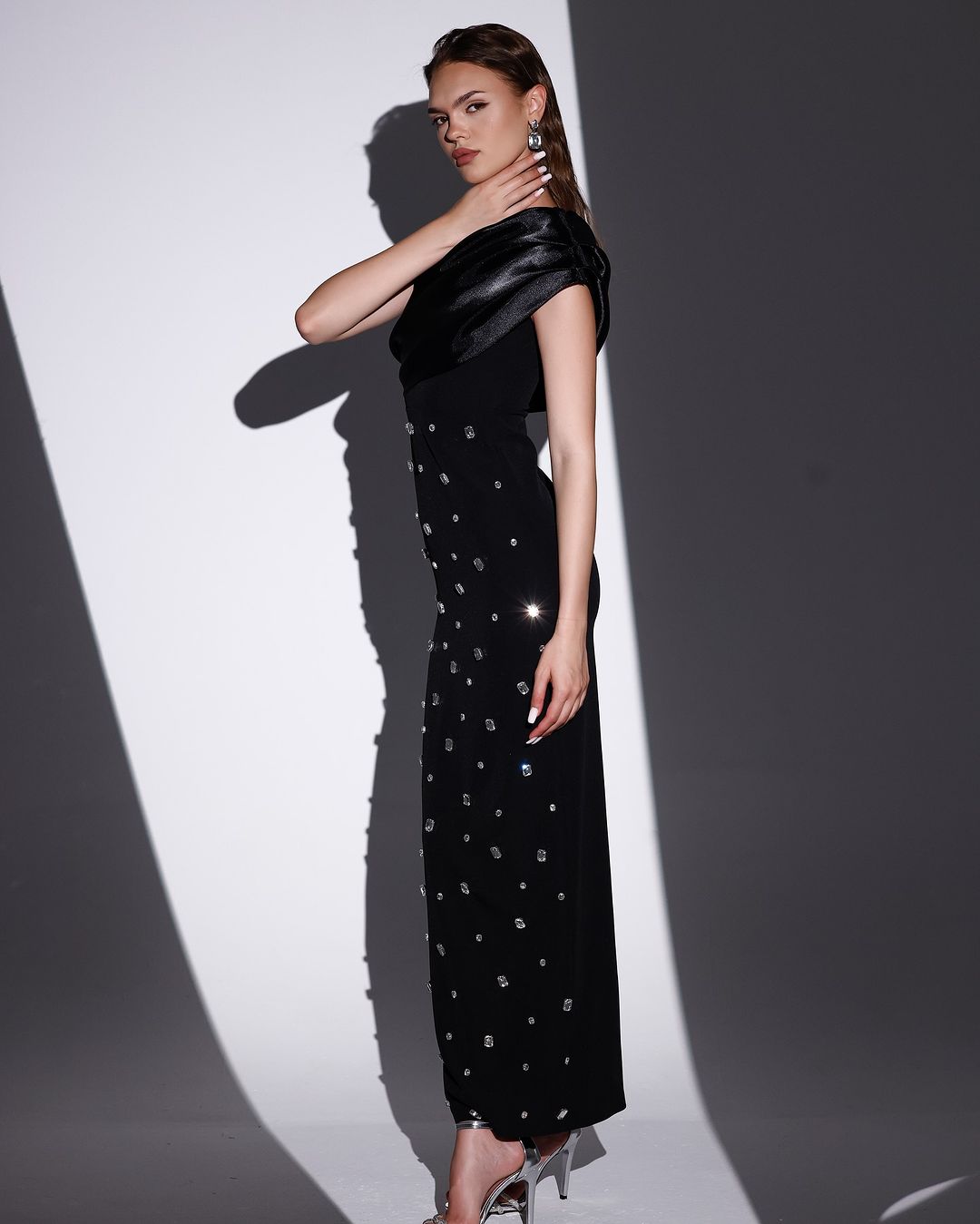 Flowering Girl Women one-shoulder crystal-embellished Bandage maxi dress in black