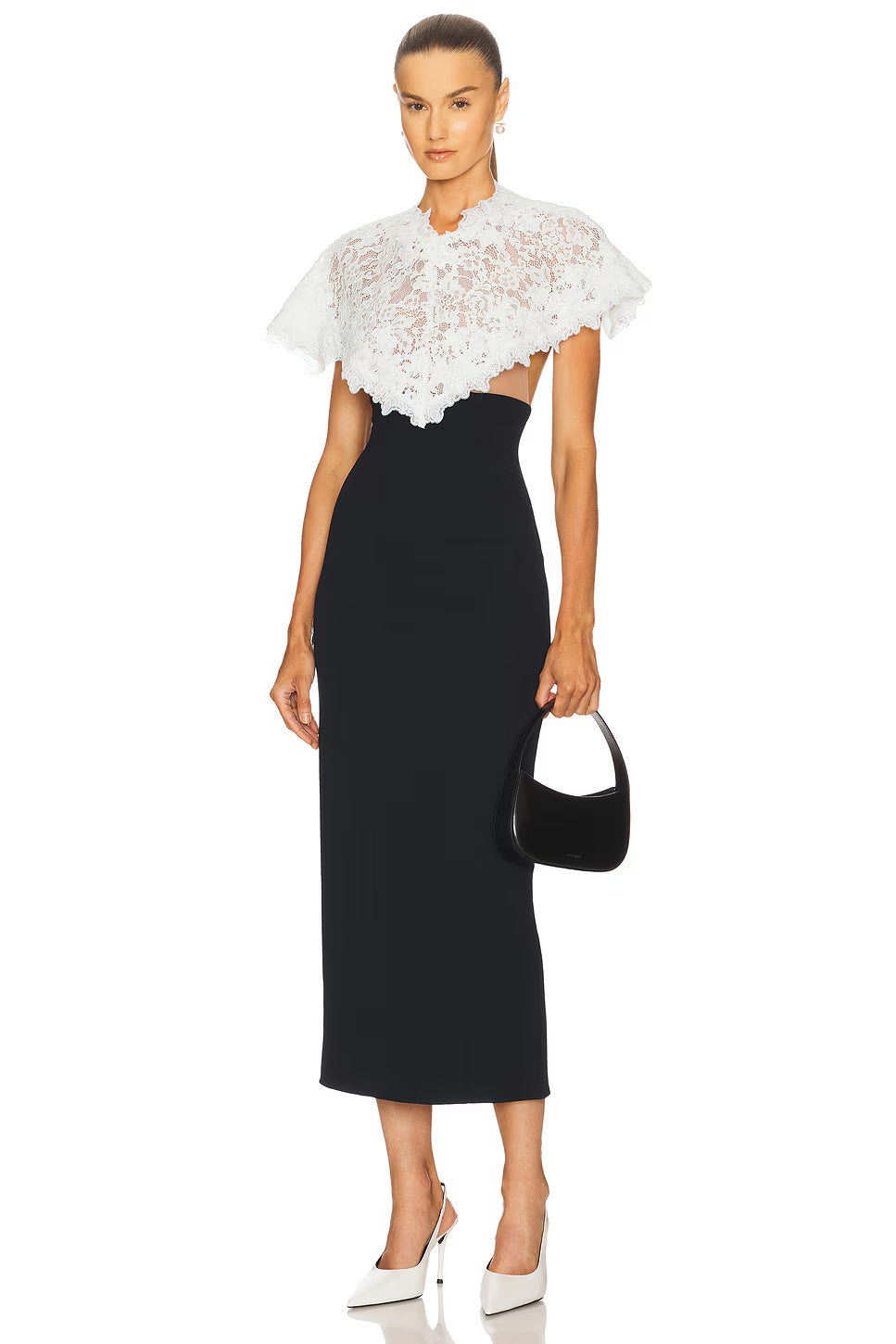 Flowering Girl Women Alice Lace Patchwork Shawl Bodycon Midi Dress In Black