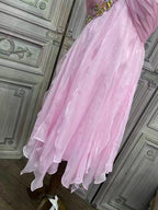 One-Shoulder Crystal Chiffon Party Dress