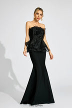 lorraine Black Peplum strapless maxi Dress