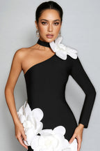 Flowering Girl Women Gemma One Shoulder 3D Flower Bandage Maxi Dress In Black