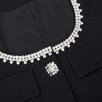 viola black Square Neck Rhinestone Pleated Mini Dress