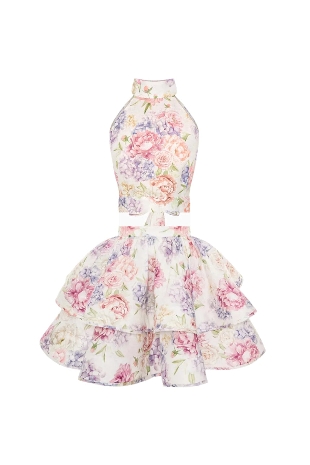 Flowering Girl Women jessica printed backless halter top skirt set in pink