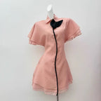 Flowering Girl Women Layer Trim Chiffon Shirt Mini Dress In Pink
