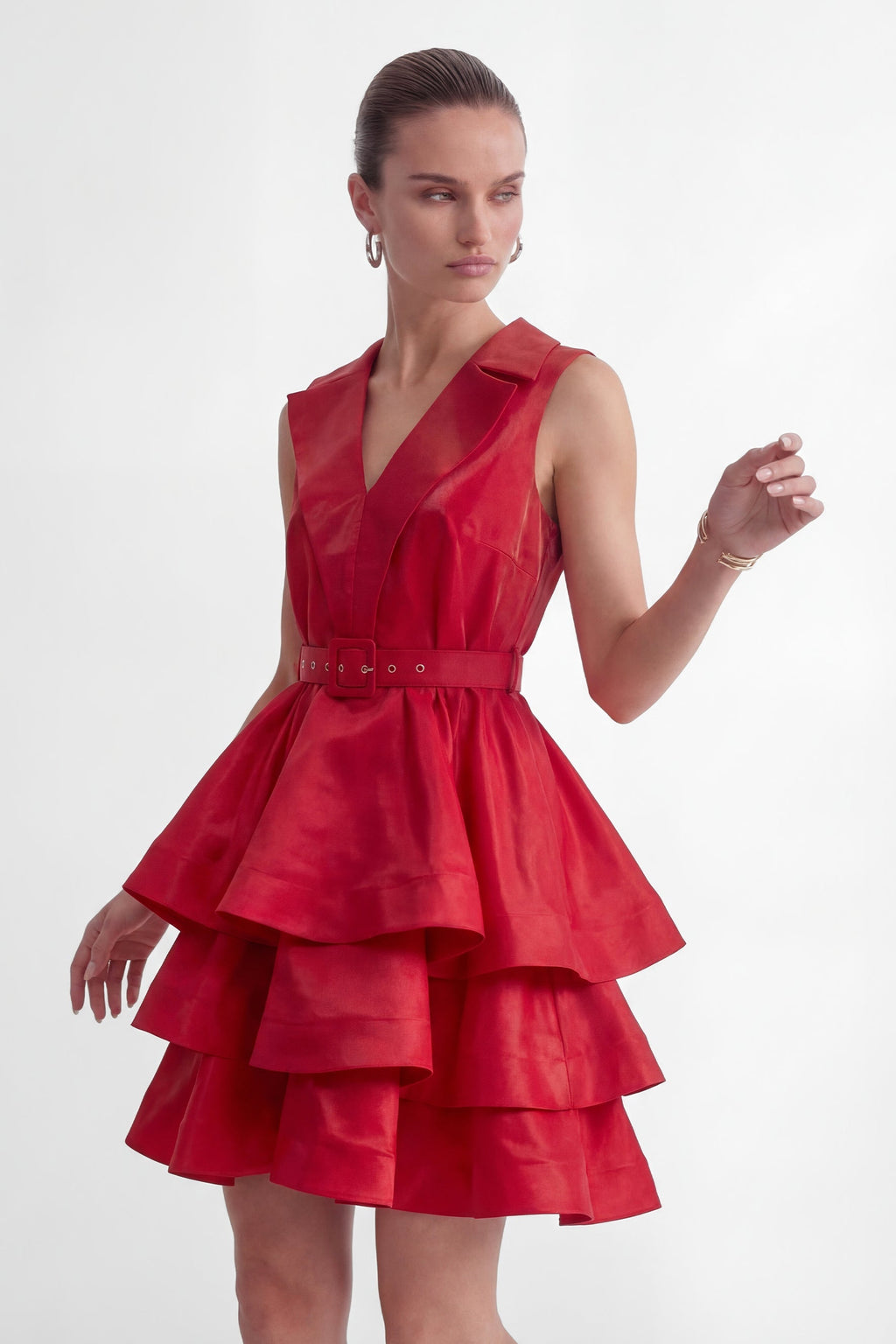 Flowering Girl Women jessica Red V-neck Tiered Ruffle Mini Dress