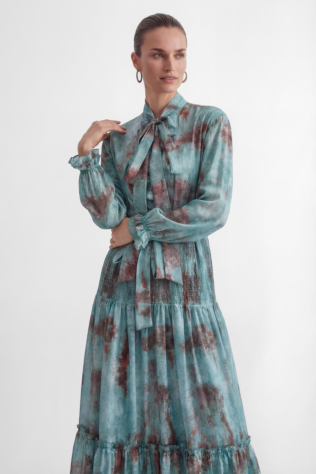Flowering Girl Women kristin Teal Printed Tiered Ruffle Maxi Dress - green