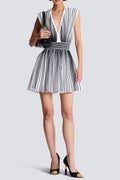 Flowering Girl Women Two-Tone v-Neck Sleeveless Flared Knit Mini Dress