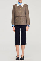 Setlla Houndstooth Suit Jacket In Brown