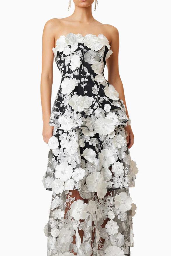 Flowering Girl Women Selene 3D Flower Tiered Maxi Dress In Black