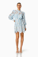 Flowering Girl Women Jetsetter hollow long sleeve Mini Dress In Blue