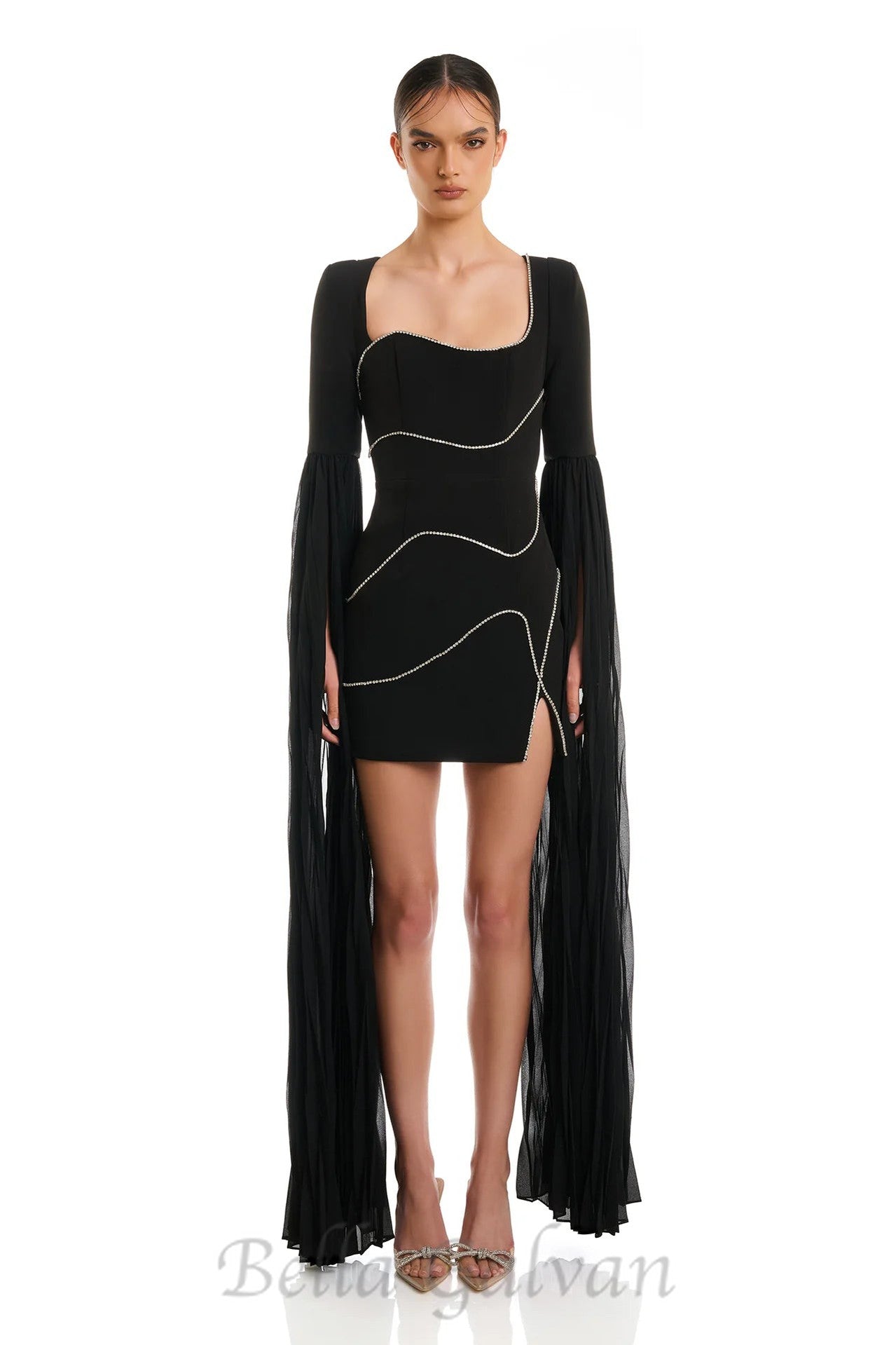 Flowering Girl Women crystal-stripe bodycon mini dress in black