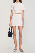 Angela Ruffle Trim Pearl Beaded Knit Sweater