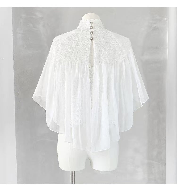 White Lace Cami Top + Sheer Chiffon Capelet Set