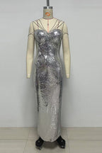 Sequin Rhinestone Strap Mermaid Maxi Gown