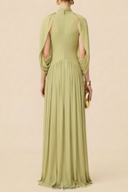 leona Green Draped Cape Sleeve Knit Maxi Dress