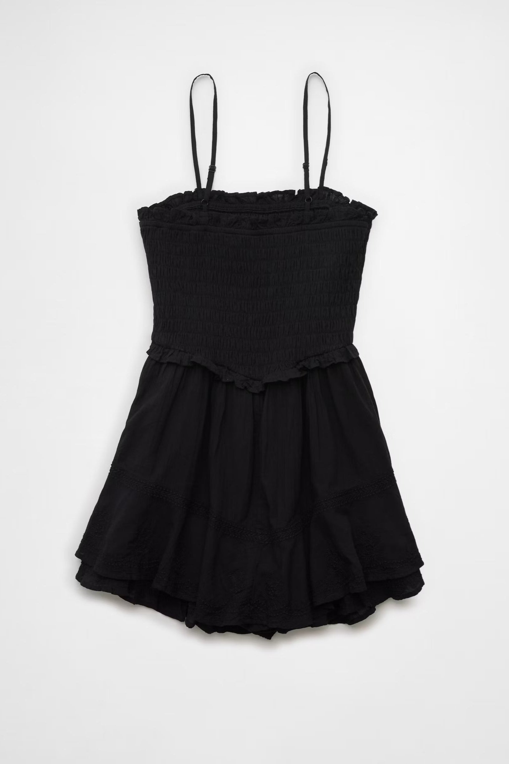 Ruffle Tiered Romper Mini Dress In Black