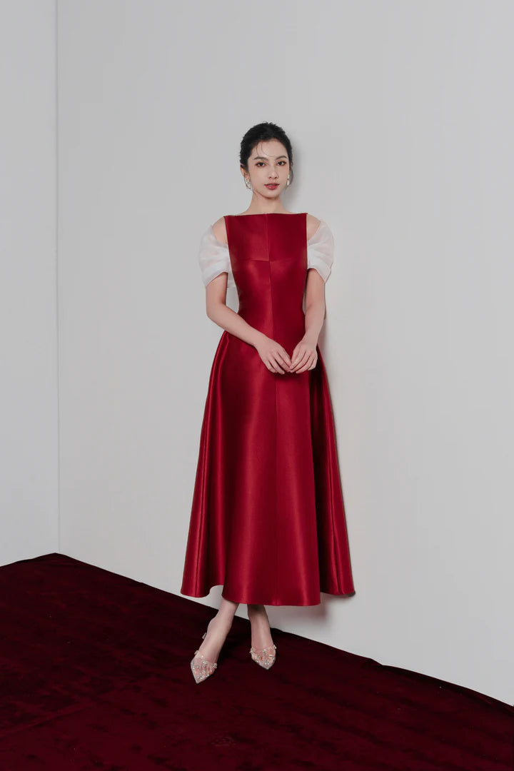 Flowering Girl Women elfa boat-neck midi dress in red