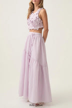 ashley Flower Shell Top Maxi Skirt set in purple