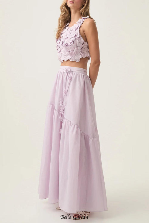 Flowering Girl Women ashley Flower Shell Top Maxi Skirt set in purple