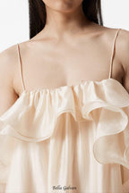 hedwig off-shoulder floral printed ruffle maxi dress in beige