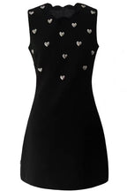 Scalloped Neck Heart Stud Sleeveless Black Mini Dress