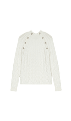 BUTTON TRIM CABLE KNIT SWEATER