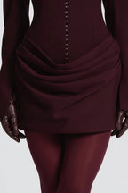 Flowering Girl Women Amelia v-Neck Ruched Blazer Mini Dress In Wine Red