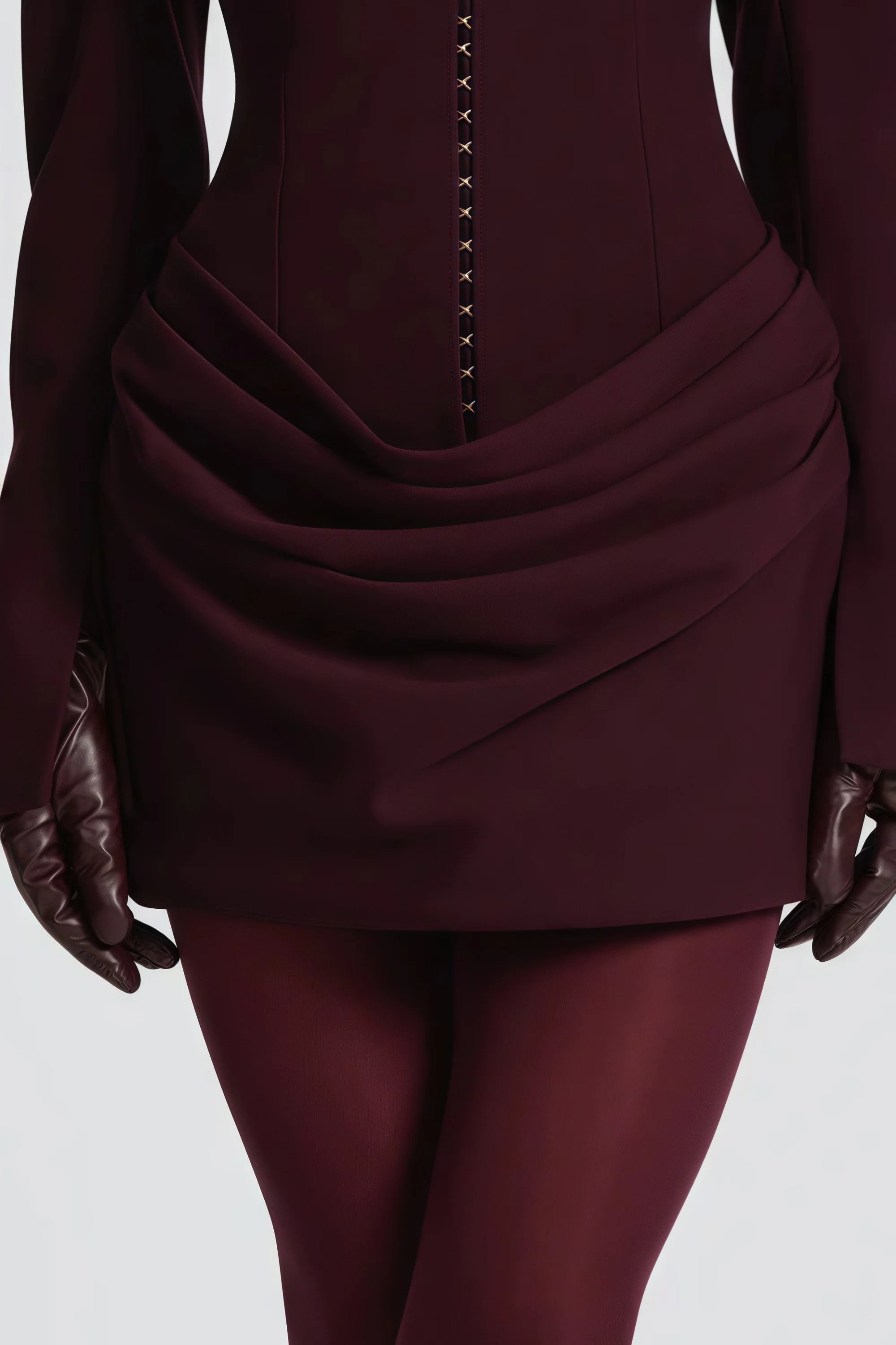 Flowering Girl Women Amelia v-Neck Ruched Blazer Mini Dress In Wine Red
