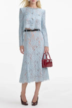 carol lace embellished top & midi skirt in blue
