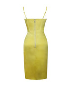 Flowering Girl Women Lemon Yellow Pleated Satin Mini Dress