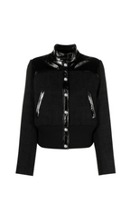 PATENT-TRIM TWEED BOMBER JACKET