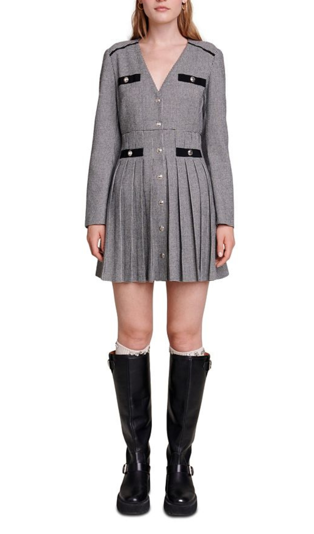 PLAID PLEATED SKIRT DRESS