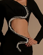 Flowering Girl Women Rhinestone Embellished Floor-Length Dress in black