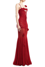 Jamie 3D Floral Halter-Neck Fishbone Mesh Hollow Maxi Dress