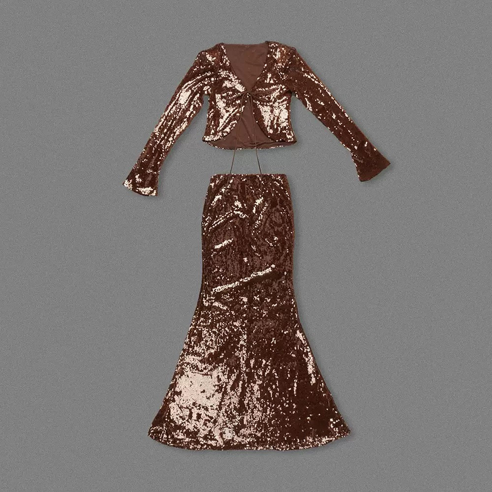 Flowering Girl Women Aubelin Sequin Two Piece Set - Brown