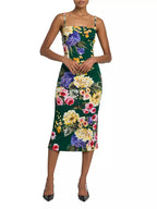 Flowering Girl Women floral print sheath midi dress in green