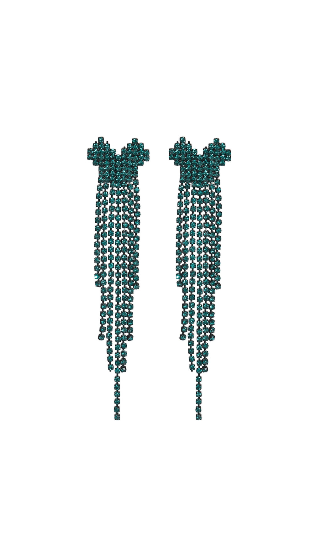 Flowering Girl Women Dahlia Green Rhinestone Heart Tassel Earrings