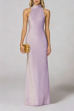 Flowering Girl Women Delia Sleeveless Back Flower Embellished Halter Maxi Dress In Pale Purple