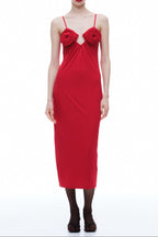 Flowering Girl Women Rose Appliqué Strappy Maxi Dress In Red