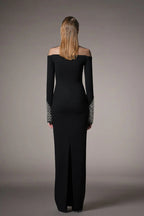 Flowering Girl Women crystal embellishments Black crêpe maxi dress