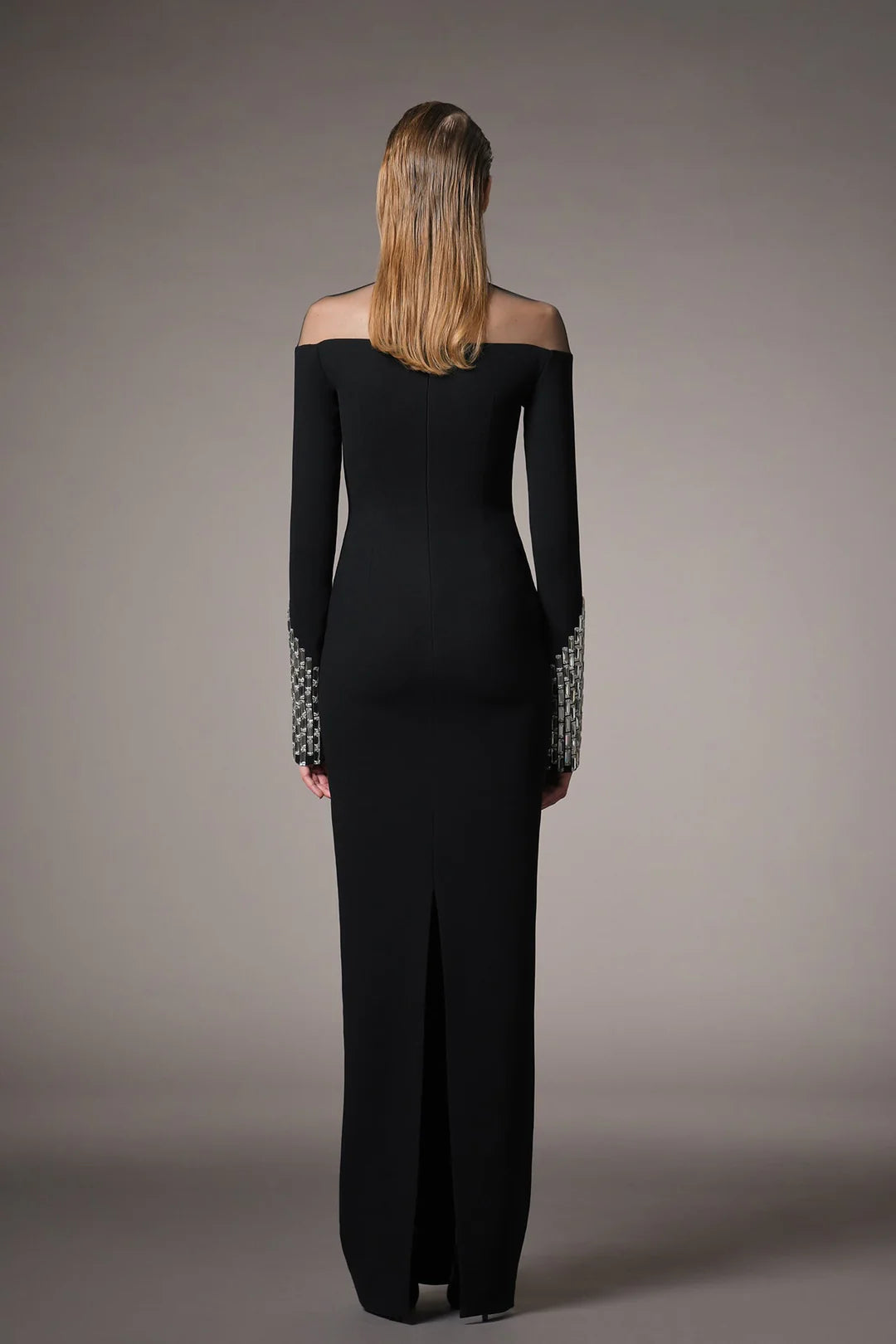 Flowering Girl Women crystal embellishments Black crêpe maxi dress